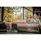 MS 251 WOOD BOSS® resting on log next to some protective gear
