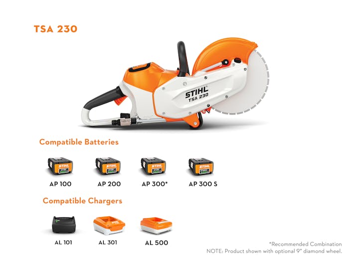 Compatible batteries and chargers for the TSA 230 including the AP 200, AP 300, AP 300 S, AL 101, AL 301, and AL 500