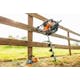 BT 131 leaned up against a fence next to STIHL protective apparel 