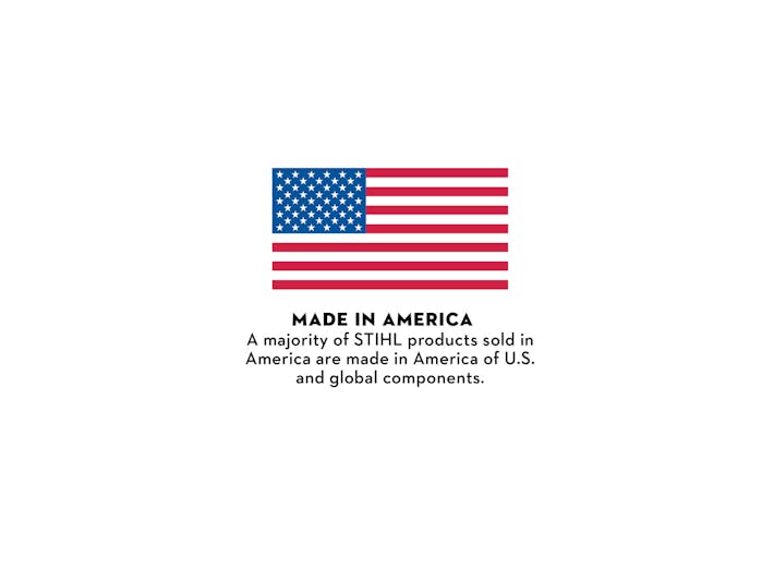 Made in America disclaimer saying "a majority of STIHL products sold in America are made in America of US and global materials"