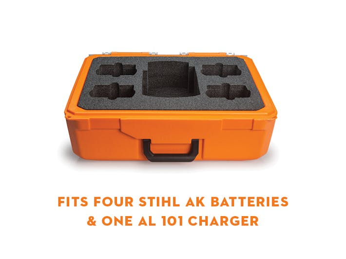 Carrying case with insert to fit four STIHL AK batteries and one AL 101 battery charger
