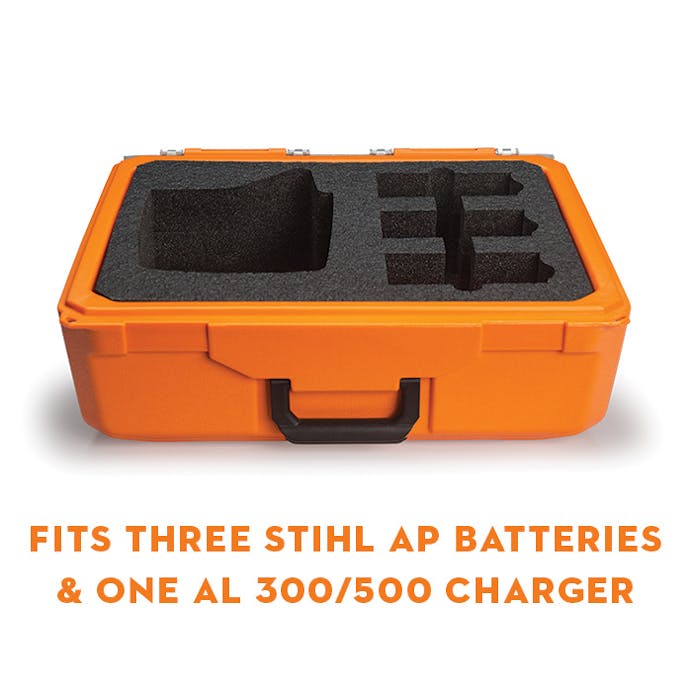 Carrying case with insert to fit three STIHL AP batteries and one AL 300/500 battery charger