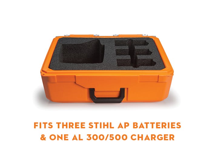 Carrying case with insert to fit three STIHL AP batteries and one AL 300/500 battery charger