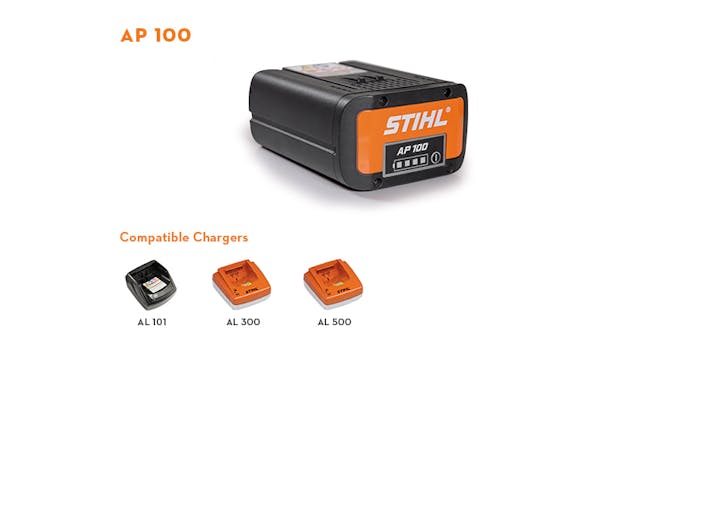 Compatible chargers for the AP 100 including the AL 101, AL 300, and AL 500