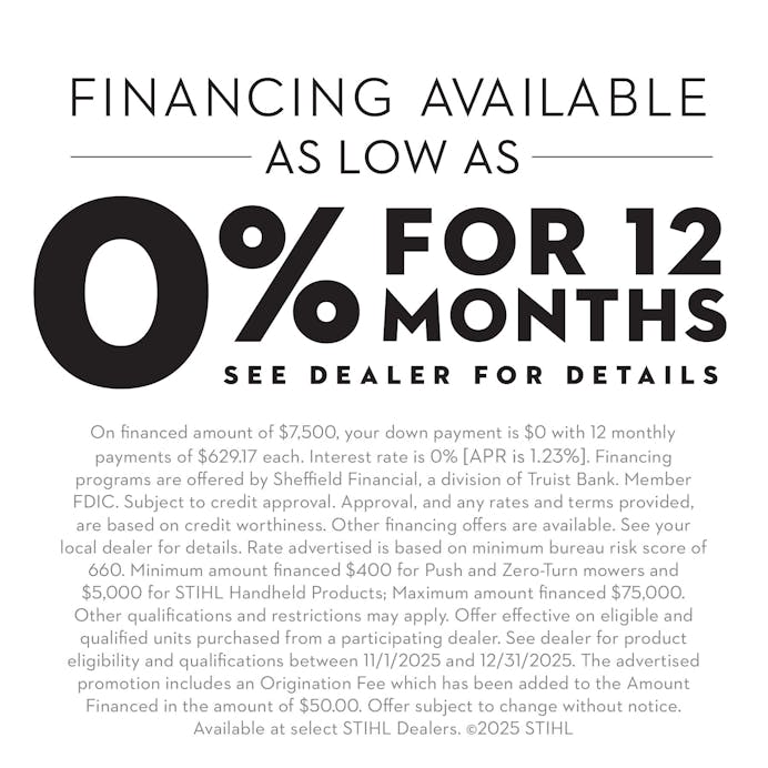 RMA 510 V promo with text "0% for 12 months see dealer for details"