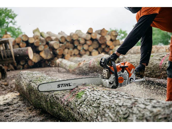Man cutting trunk of tree with MS 500i