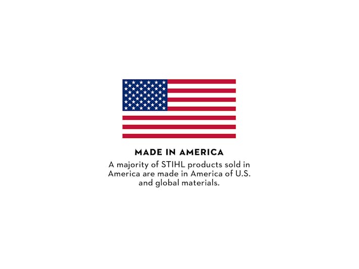 Made in America disclaimer saying "a majority of STIHl products sold in America are made in America of US and global materials