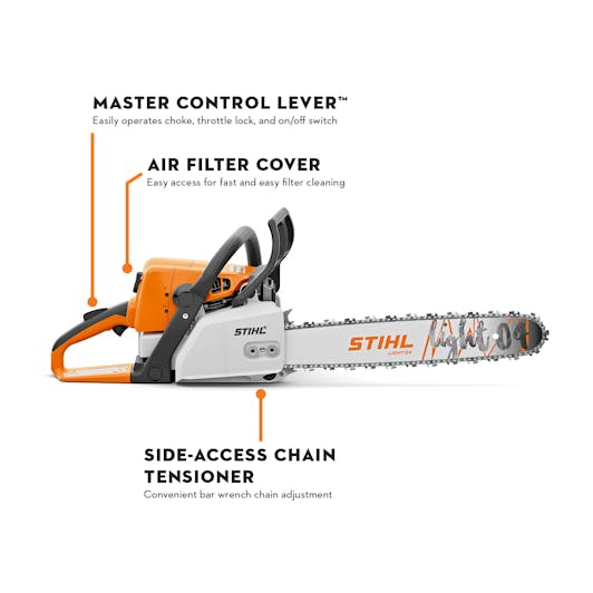 STIHL MS 180 C-BE, How to mount and bar the chain, tension the saw chain